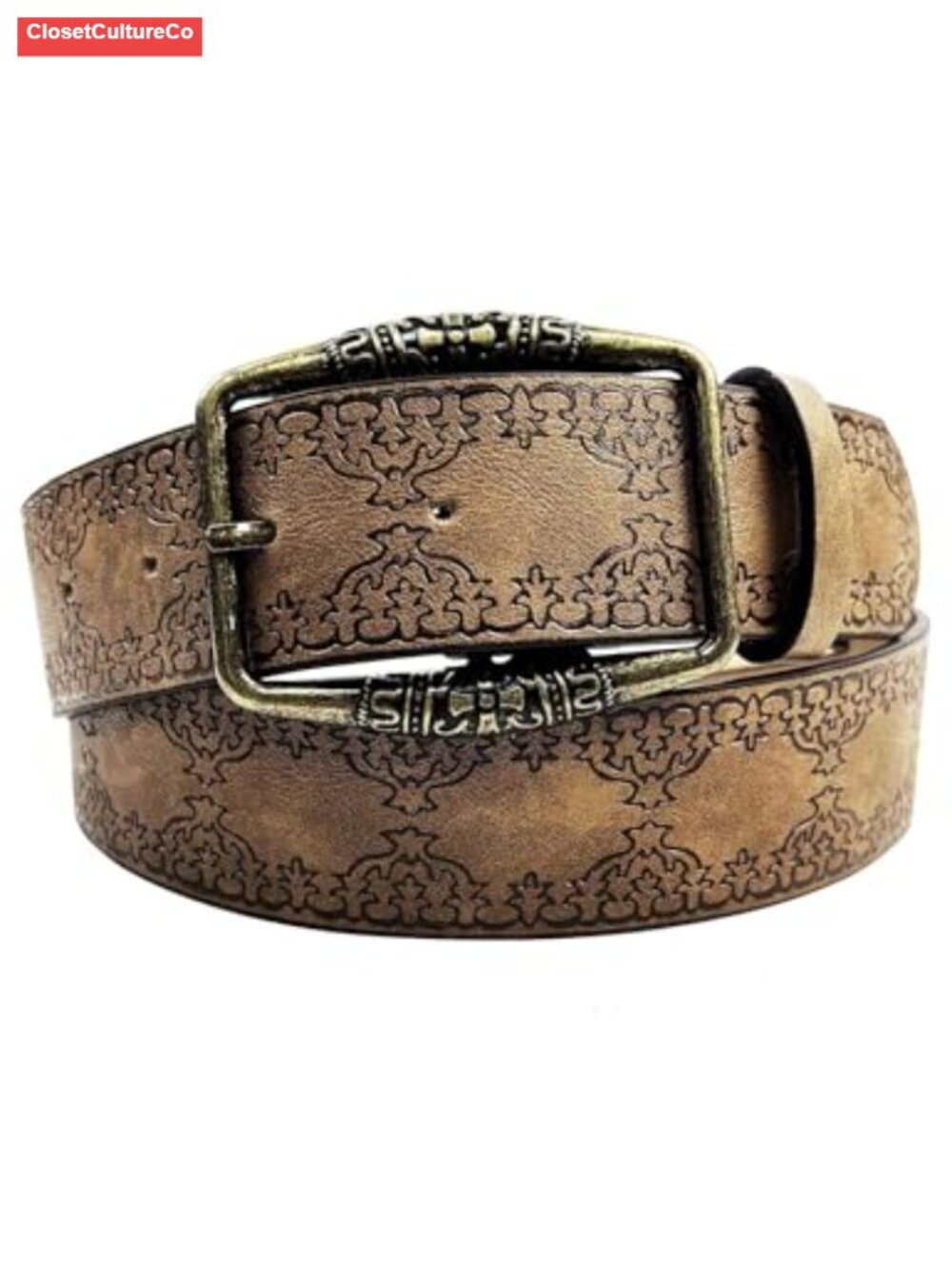 Western Belt Floral Embossed Faux Leather Pin Buckle Adjustable Jeans